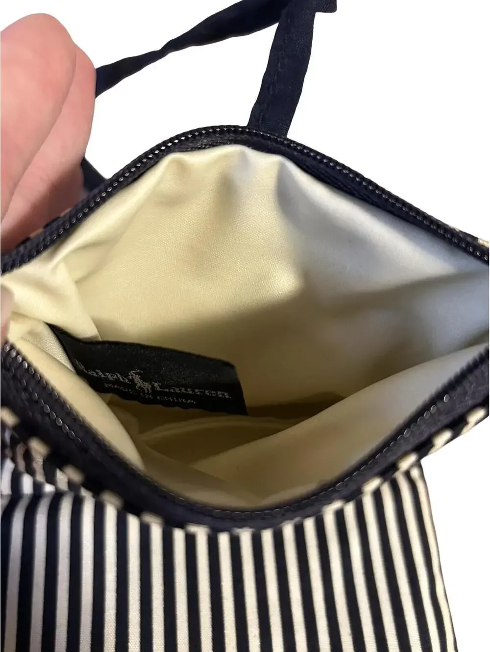 Vintage Ralph Lauren RL Monogram Black Cream Stripe‎ Fold Travel Organizer Pouch